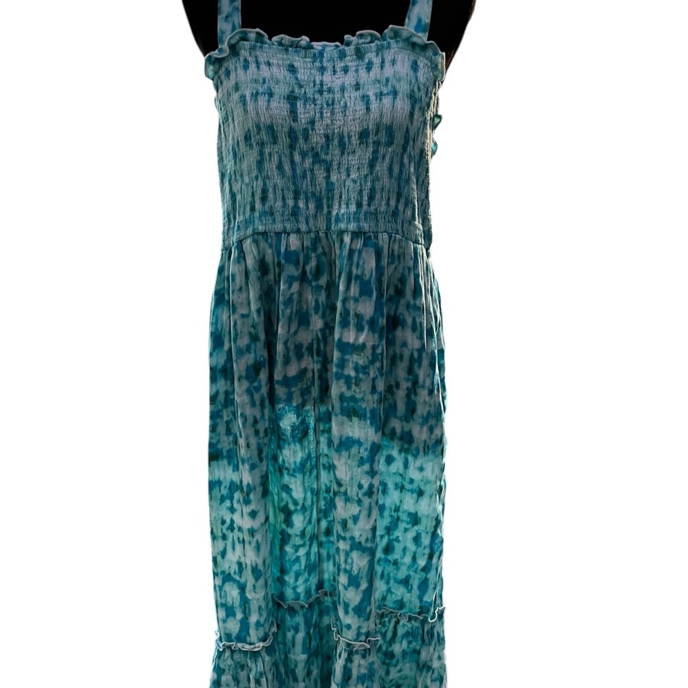 Terra & Sky Teal Smock Midi Dress Sz 0X - Picture 2 of 7